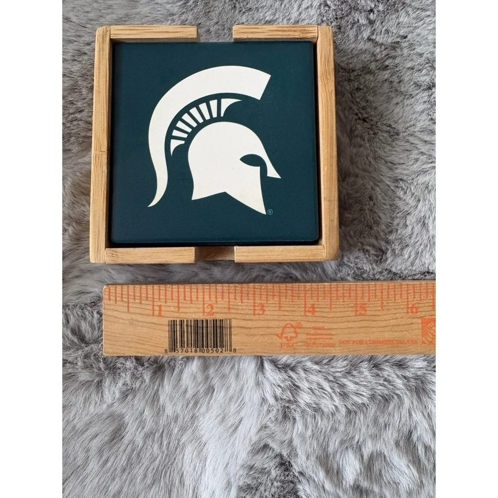 Set of 4 drink coasters michigan state spartans with holder